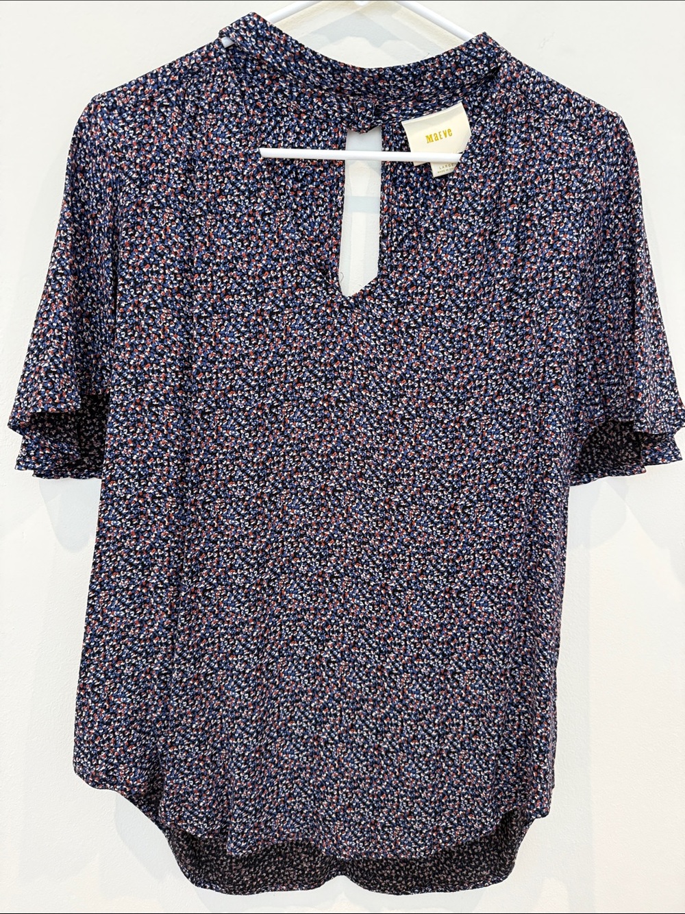 MAEVE Navy Micro Floral Keyhole Ruffle Sleeve Blouse